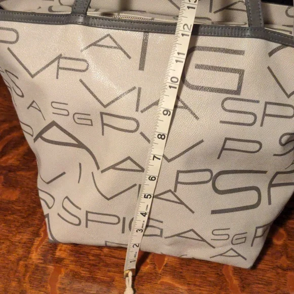 Via Spiga Gray Logo Zip Top Tote Bag Coated Canvas Leather Straps HP 3-28-25